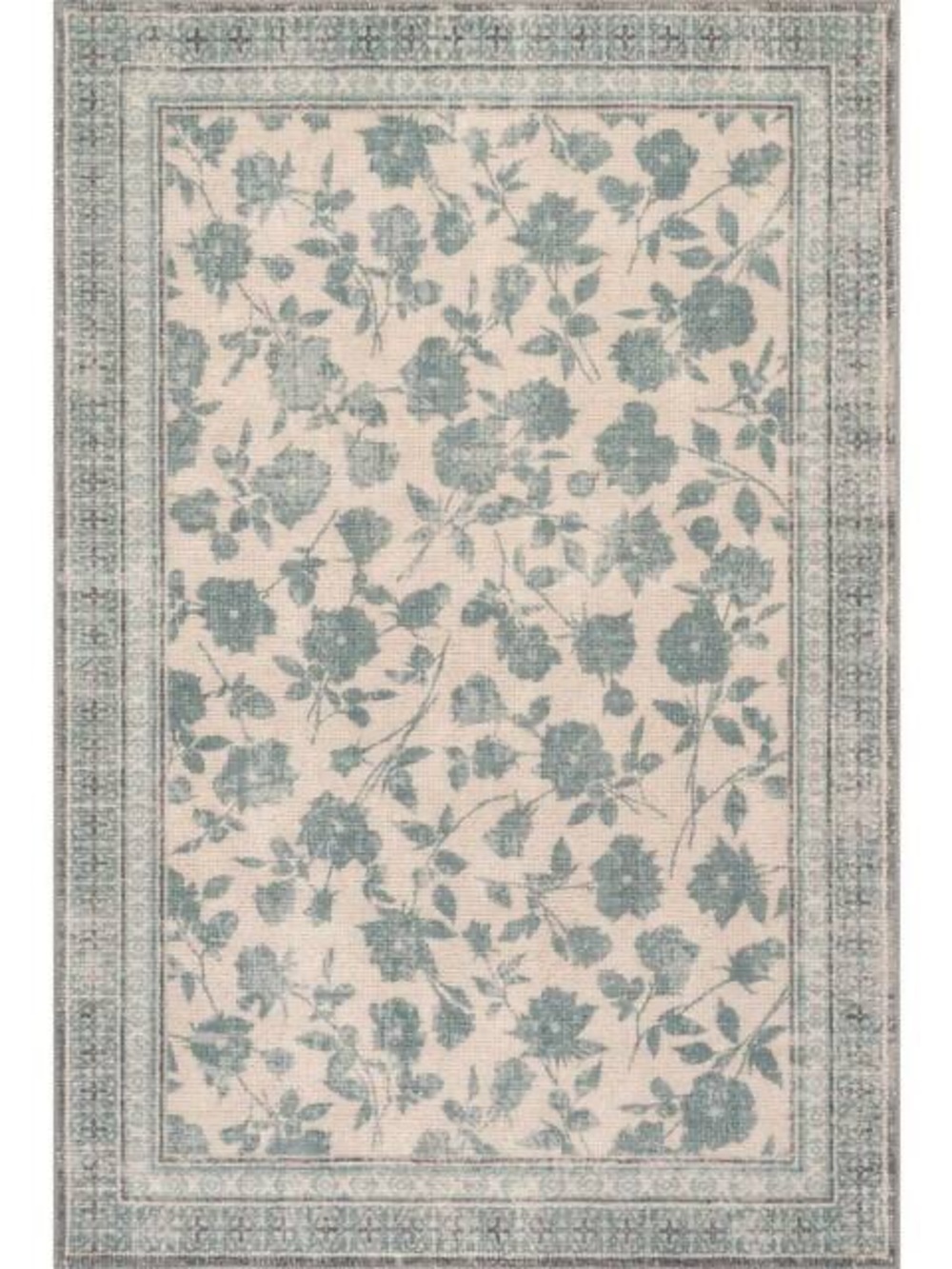 Vintage-Inspired Floral Area Rug in Teal and Cream